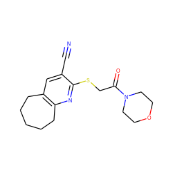 N#Cc1cc2c(nc1SCC(=O)N1CCOCC1)CCCCC2 ZINC000000069812