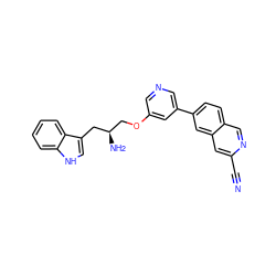 N#Cc1cc2cc(-c3cncc(OC[C@@H](N)Cc4c[nH]c5ccccc45)c3)ccc2cn1 ZINC000014962580