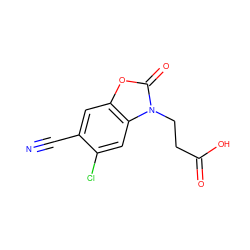 N#Cc1cc2oc(=O)n(CCC(=O)O)c2cc1Cl ZINC001772641970