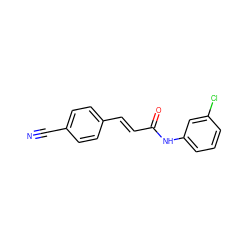 N#Cc1ccc(/C=C/C(=O)Nc2cccc(Cl)c2)cc1 ZINC000014427535