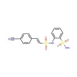 N#Cc1ccc(/C=C/S(=O)(=O)Nc2ccccc2S(N)(=O)=O)cc1 ZINC000143973231