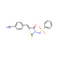 N#Cc1ccc(/C=C2\SC(=S)N(NS(=O)(=O)c3ccccc3)C2=O)cc1 ZINC000013680692