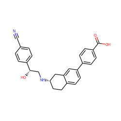 N#Cc1ccc([C@@H](O)CN[C@H]2CCc3ccc(-c4ccc(C(=O)O)cc4)cc3C2)cc1 ZINC000040847109