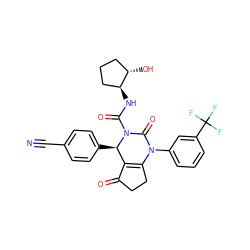 N#Cc1ccc([C@@H]2C3=C(CCC3=O)N(c3cccc(C(F)(F)F)c3)C(=O)N2C(=O)N[C@H]2CCC[C@@H]2O)cc1 ZINC001772589994