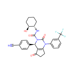 N#Cc1ccc([C@@H]2C3=C(CCC3=O)N(c3cccc(C(F)(F)F)c3)C(=O)N2C(=O)N[C@H]2CCCC[C@@H]2O)cc1 ZINC001772624526