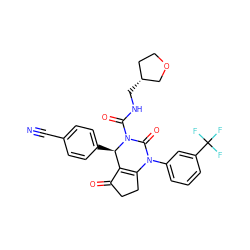 N#Cc1ccc([C@@H]2C3=C(CCC3=O)N(c3cccc(C(F)(F)F)c3)C(=O)N2C(=O)NC[C@@H]2CCOC2)cc1 ZINC001772637278