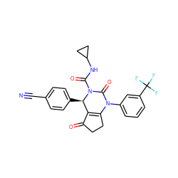 N#Cc1ccc([C@@H]2C3=C(CCC3=O)N(c3cccc(C(F)(F)F)c3)C(=O)N2C(=O)NC2CC2)cc1 ZINC001772628613