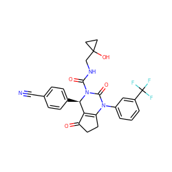 N#Cc1ccc([C@@H]2C3=C(CCC3=O)N(c3cccc(C(F)(F)F)c3)C(=O)N2C(=O)NCC2(O)CC2)cc1 ZINC001772649658