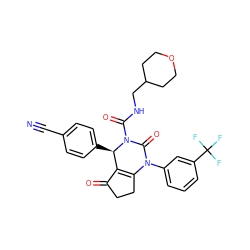 N#Cc1ccc([C@@H]2C3=C(CCC3=O)N(c3cccc(C(F)(F)F)c3)C(=O)N2C(=O)NCC2CCOCC2)cc1 ZINC001772608169