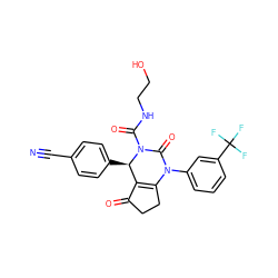 N#Cc1ccc([C@@H]2C3=C(CCC3=O)N(c3cccc(C(F)(F)F)c3)C(=O)N2C(=O)NCCO)cc1 ZINC000224596250