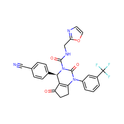 N#Cc1ccc([C@@H]2C3=C(CCC3=O)N(c3cccc(C(F)(F)F)c3)C(=O)N2C(=O)NCc2ncco2)cc1 ZINC001772611488