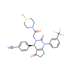 N#Cc1ccc([C@@H]2C3=C(CCC3=O)N(c3cccc(C(F)(F)F)c3)C(=O)N2CC(=O)N2CC[S+]([O-])CC2)cc1 ZINC001772585657