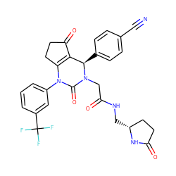 N#Cc1ccc([C@@H]2C3=C(CCC3=O)N(c3cccc(C(F)(F)F)c3)C(=O)N2CC(=O)NC[C@@H]2CCC(=O)N2)cc1 ZINC001772623322