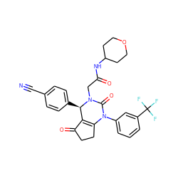 N#Cc1ccc([C@@H]2C3=C(CCC3=O)N(c3cccc(C(F)(F)F)c3)C(=O)N2CC(=O)NC2CCOCC2)cc1 ZINC001772652814