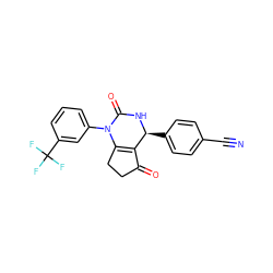 N#Cc1ccc([C@@H]2NC(=O)N(c3cccc(C(F)(F)F)c3)C3=C2C(=O)CC3)cc1 ZINC000212167320