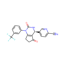 N#Cc1ccc([C@@H]2NC(=O)N(c3cccc(C(F)(F)F)c3)C3=C2C(=O)CC3)cn1 ZINC000218639665