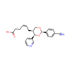 N#Cc1ccc([C@@H]2OC[C@H](C/C=C\CCC(=O)O)[C@H](c3cccnc3)O2)cc1 ZINC000003796203