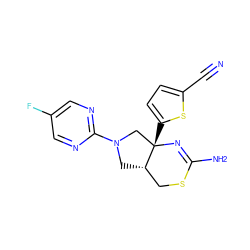 N#Cc1ccc([C@]23CN(c4ncc(F)cn4)C[C@H]2CSC(N)=N3)s1 ZINC000150122923