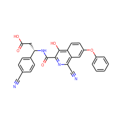 N#Cc1ccc([C@H](CC(=O)O)NC(=O)c2nc(C#N)c3cc(Oc4ccccc4)ccc3c2O)cc1 ZINC000146708558