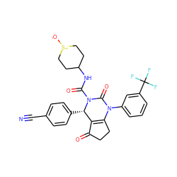 N#Cc1ccc([C@H]2C3=C(CCC3=O)N(c3cccc(C(F)(F)F)c3)C(=O)N2C(=O)NC2CC[S+]([O-])CC2)cc1 ZINC000224612483