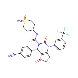 N#Cc1ccc([C@H]2C3=C(CCC3=O)N(c3cccc(C(F)(F)F)c3)C(=O)N2C(=O)NC2CCS(=N)(=O)CC2)cc1 ZINC000224579510