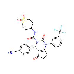 N#Cc1ccc([C@H]2C3=C(CCC3=O)N(c3cccc(C(F)(F)F)c3)C(=O)N2C(=O)NC2CCS(=O)(=O)CC2)cc1 ZINC000218642436