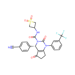 N#Cc1ccc([C@H]2C3=C(CCC3=O)N(c3cccc(C(F)(F)F)c3)C(=O)N2C(=O)NC2CS(=O)(=O)C2)cc1 ZINC000224566825