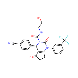 N#Cc1ccc([C@H]2C3=C(CCC3=O)N(c3cccc(C(F)(F)F)c3)C(=O)N2C(=O)NCCO)cc1 ZINC000224596302