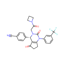 N#Cc1ccc([C@H]2C3=C(CCC3=O)N(c3cccc(C(F)(F)F)c3)C(=O)N2CC(=O)N2CCC2)cc1 ZINC000299835812