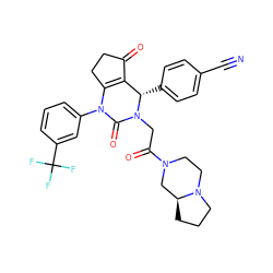 N#Cc1ccc([C@H]2C3=C(CCC3=O)N(c3cccc(C(F)(F)F)c3)C(=O)N2CC(=O)N2CCN3CCC[C@H]3C2)cc1 ZINC001772588653