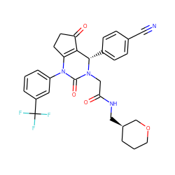 N#Cc1ccc([C@H]2C3=C(CCC3=O)N(c3cccc(C(F)(F)F)c3)C(=O)N2CC(=O)NC[C@@H]2CCCOC2)cc1 ZINC001772574823