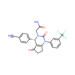 N#Cc1ccc([C@H]2C3=C(CCC3=O)N(c3cccc(C(F)(F)F)c3)C(=O)N2CC(N)=O)cc1 ZINC000224572386