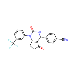 N#Cc1ccc([C@H]2NC(=O)N(c3cccc(C(F)(F)F)c3)C3=C2C(=O)CC3)cc1 ZINC000212167402