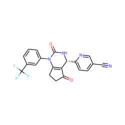 N#Cc1ccc([C@H]2NC(=O)N(c3cccc(C(F)(F)F)c3)C3=C2C(=O)CC3)nc1 ZINC000224579147