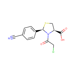 N#Cc1ccc([C@H]2SC[C@@H](C(=O)O)N2C(=O)CCl)cc1 ZINC000071318448