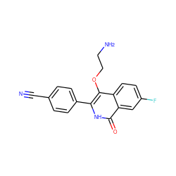 N#Cc1ccc(-c2[nH]c(=O)c3cc(F)ccc3c2OCCN)cc1 ZINC000149151187