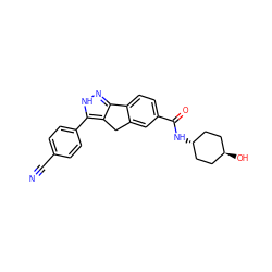 N#Cc1ccc(-c2[nH]nc3c2Cc2cc(C(=O)N[C@H]4CC[C@H](O)CC4)ccc2-3)cc1 ZINC000253668310