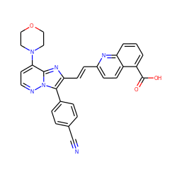 N#Cc1ccc(-c2c(/C=C/c3ccc4c(C(=O)O)cccc4n3)nc3c(N4CCOCC4)ccnn23)cc1 ZINC001772578076