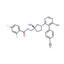 N#Cc1ccc(-c2c(N)ncnc2N2CC[C@](N)(CNC(=O)c3ccc(F)cc3F)C2)cc1 ZINC000219319800