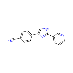 N#Cc1ccc(-c2c[nH]c(-c3cccnc3)n2)cc1 ZINC000013553753