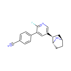 N#Cc1ccc(-c2cc([C@H]3C[C@H]4CC[C@H]3N4)cnc2F)cc1 ZINC000261106317