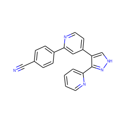 N#Cc1ccc(-c2cc(-c3c[nH]nc3-c3ccccn3)ccn2)cc1 ZINC000013684427