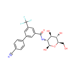 N#Cc1ccc(-c2cc(C(=O)N[C@H]3[C@H](O)O[C@H](CO)[C@@H](O)[C@@H]3O)cc(C(F)(F)F)c2)cc1 ZINC000653859643