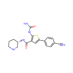 N#Cc1ccc(-c2cc(C(=O)N[C@H]3CCCNC3)c(NC(N)=O)s2)cc1 ZINC000040891784