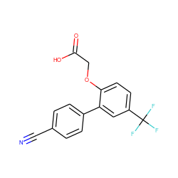 N#Cc1ccc(-c2cc(C(F)(F)F)ccc2OCC(=O)O)cc1 ZINC000071341630