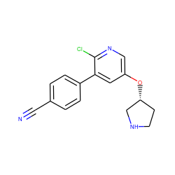 N#Cc1ccc(-c2cc(O[C@@H]3CCNC3)cnc2Cl)cc1 ZINC000003973579