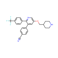 N#Cc1ccc(-c2cc(OCC3CCNCC3)cnc2-c2ccc(C(F)(F)F)cc2)cc1 ZINC000653700836