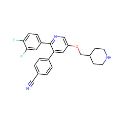 N#Cc1ccc(-c2cc(OCC3CCNCC3)cnc2-c2ccc(F)c(F)c2)cc1 ZINC000653700801