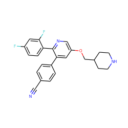 N#Cc1ccc(-c2cc(OCC3CCNCC3)cnc2-c2ccc(F)cc2F)cc1 ZINC000653700777