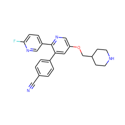 N#Cc1ccc(-c2cc(OCC3CCNCC3)cnc2-c2ccc(F)nc2)cc1 ZINC000653707381